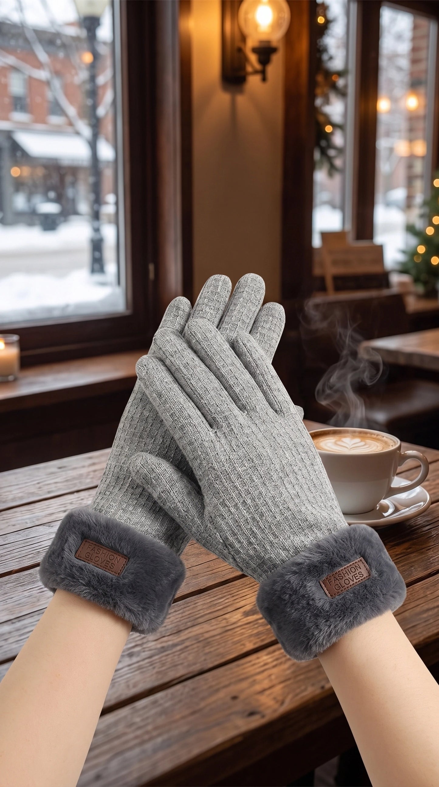 Close up view of the luxurious fabric and precise stitching of the Womens Warm Winter Gloves, showing their design and quality craftsmanship.