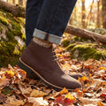 Back view of Men's Casual Lace Up Ankle Boots showing the detailed stitching, sturdy construction, and rich brown leather against a neutral background.