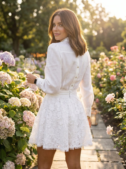 Close up view of the Womens Spring Two Piece Outfit showing intricate stitching and soft fabric texture in a vibrant floral pattern.