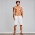Light gray breathable cargo shorts made of cotton, featuring multiple pockets and a relaxed fit, view