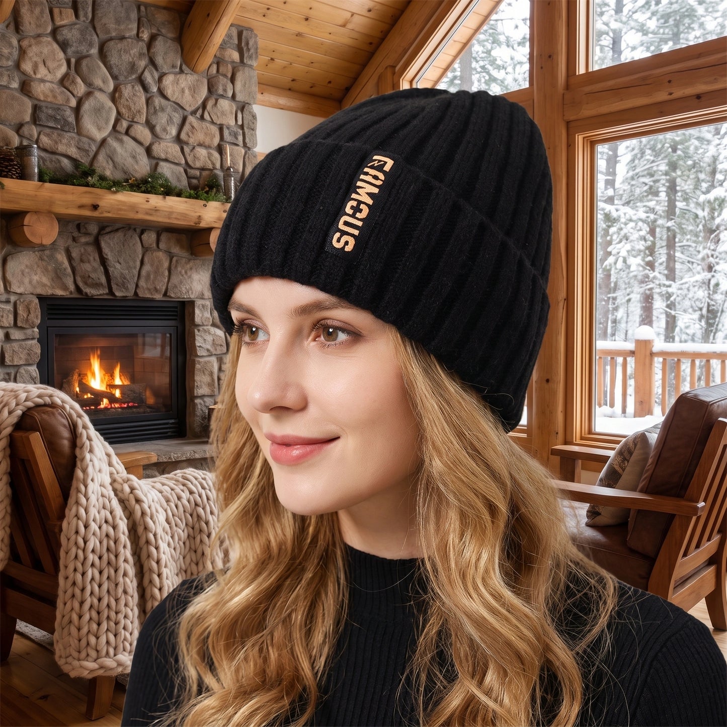 Close up view of the Womens Cozy Knitted Winter Beanie showing its soft fabric, intricate stitching, and design ideal for cold weather fashion.