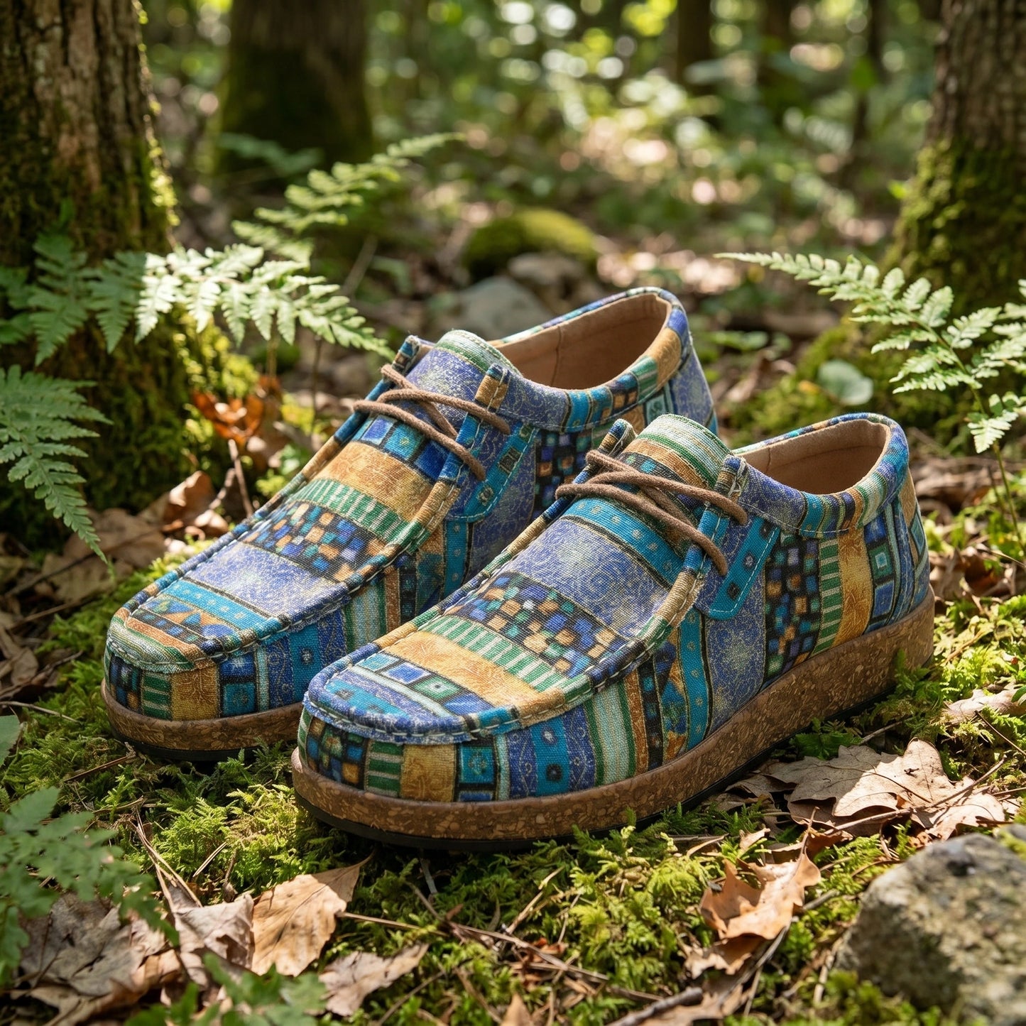 Close up view of the breathable fabric and detailed stitching of women's supportive sneakers, showing their comfort and modern design against a neutral background.