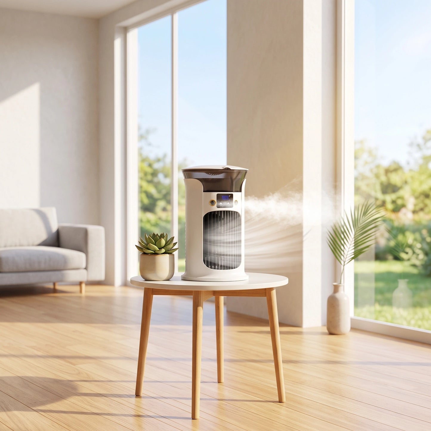 Close up view of the Compact USB Powered Air Cooler Mini Desktop Fan showing its sleek design, textured surface, and intricate detailing for enhanced functionality.