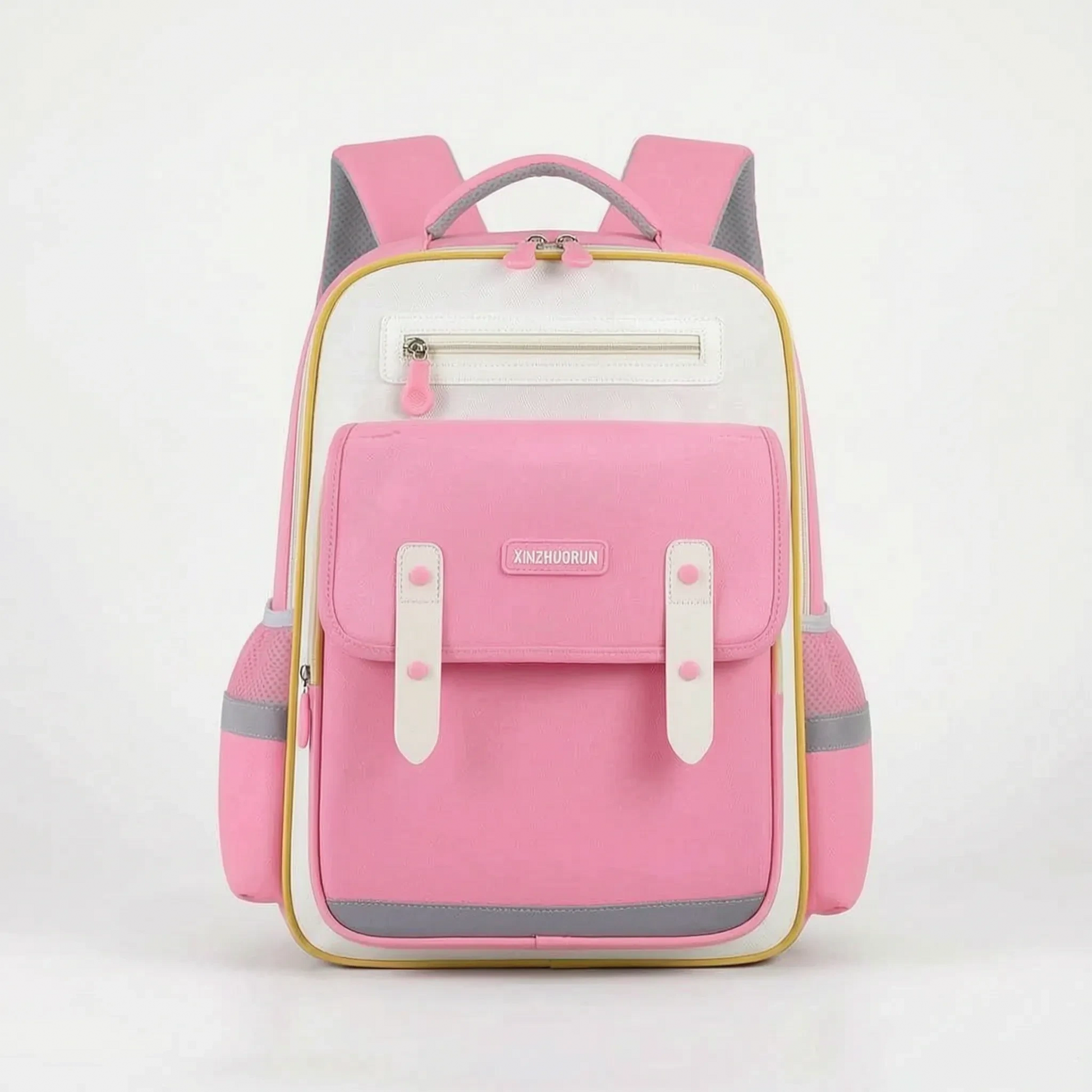 View of a stylish molded nylon school backpack for kids, featuring a vibrant blue color and adjustable padded straps