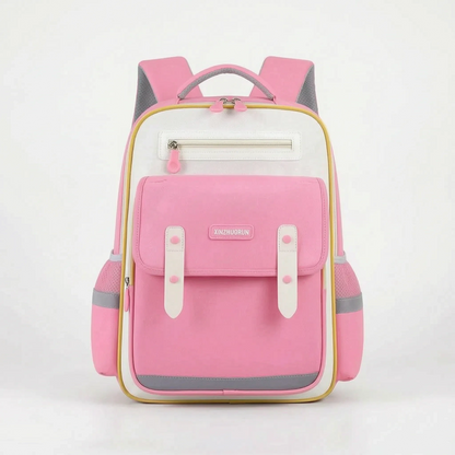 View of a stylish molded nylon school backpack for kids, featuring a vibrant blue color and adjustable padded straps