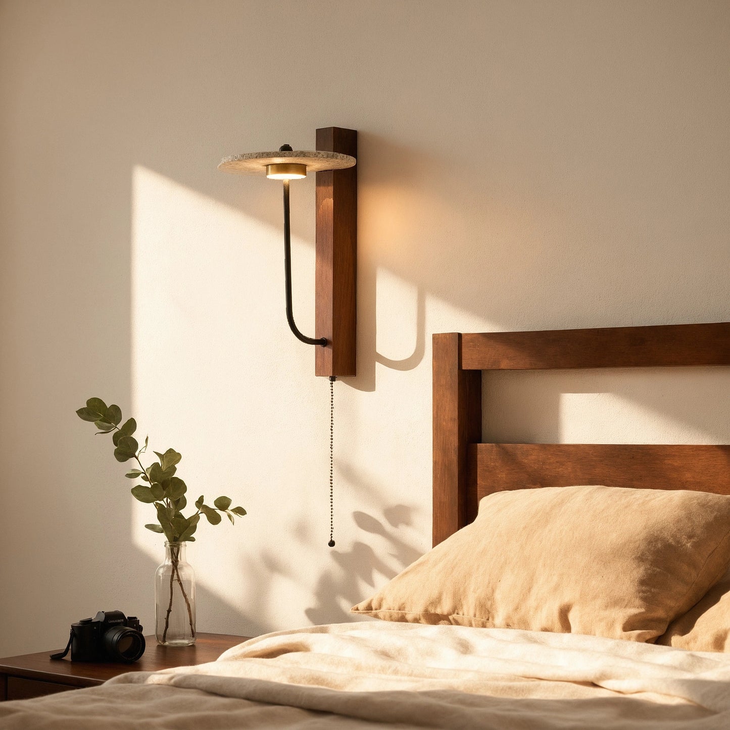 View of a natural stone wall sconce featuring warm earthy tones and a textured finish, ideal for creating cozy lighting
