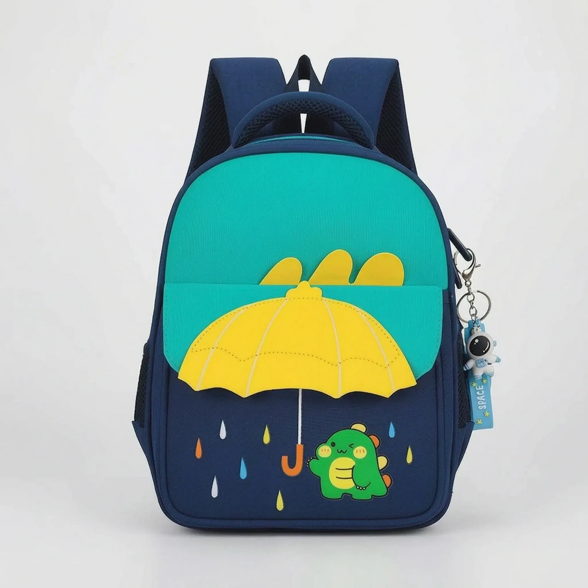 View of a cheerful lightweight kids backpack featuring a colorful cartoon print, adjustable straps, and a spacious compartment