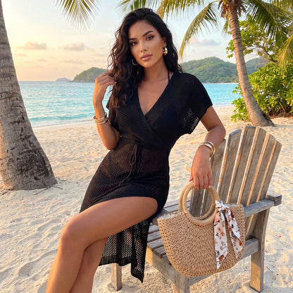 Close up view of the lightweight fabric and intricate stitching of the Womens Effortless Summer Beach Dress, showing its quality and attention to .
