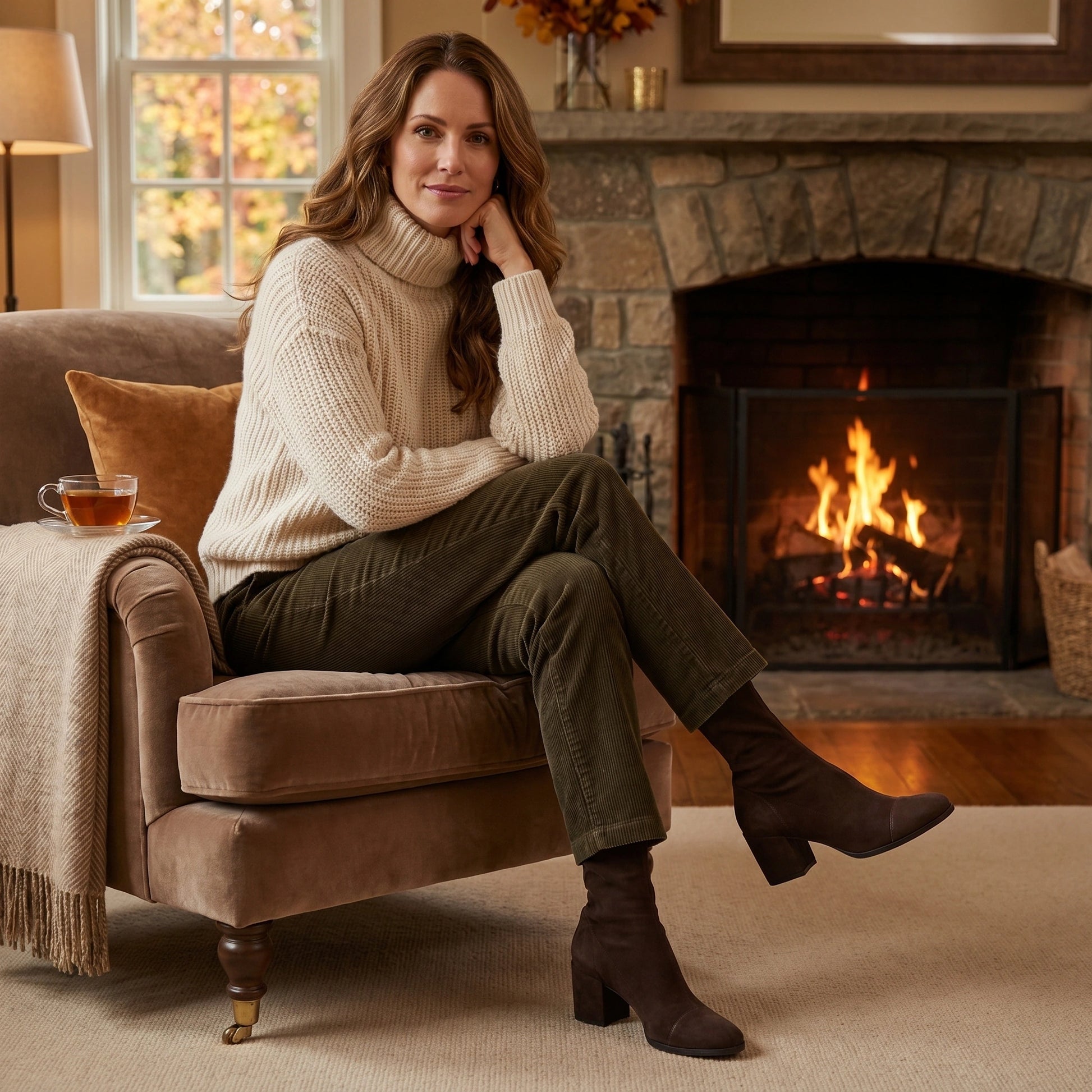Back view of women's comfortable autumn heel boots showing the design and construction details against a neutral background.
