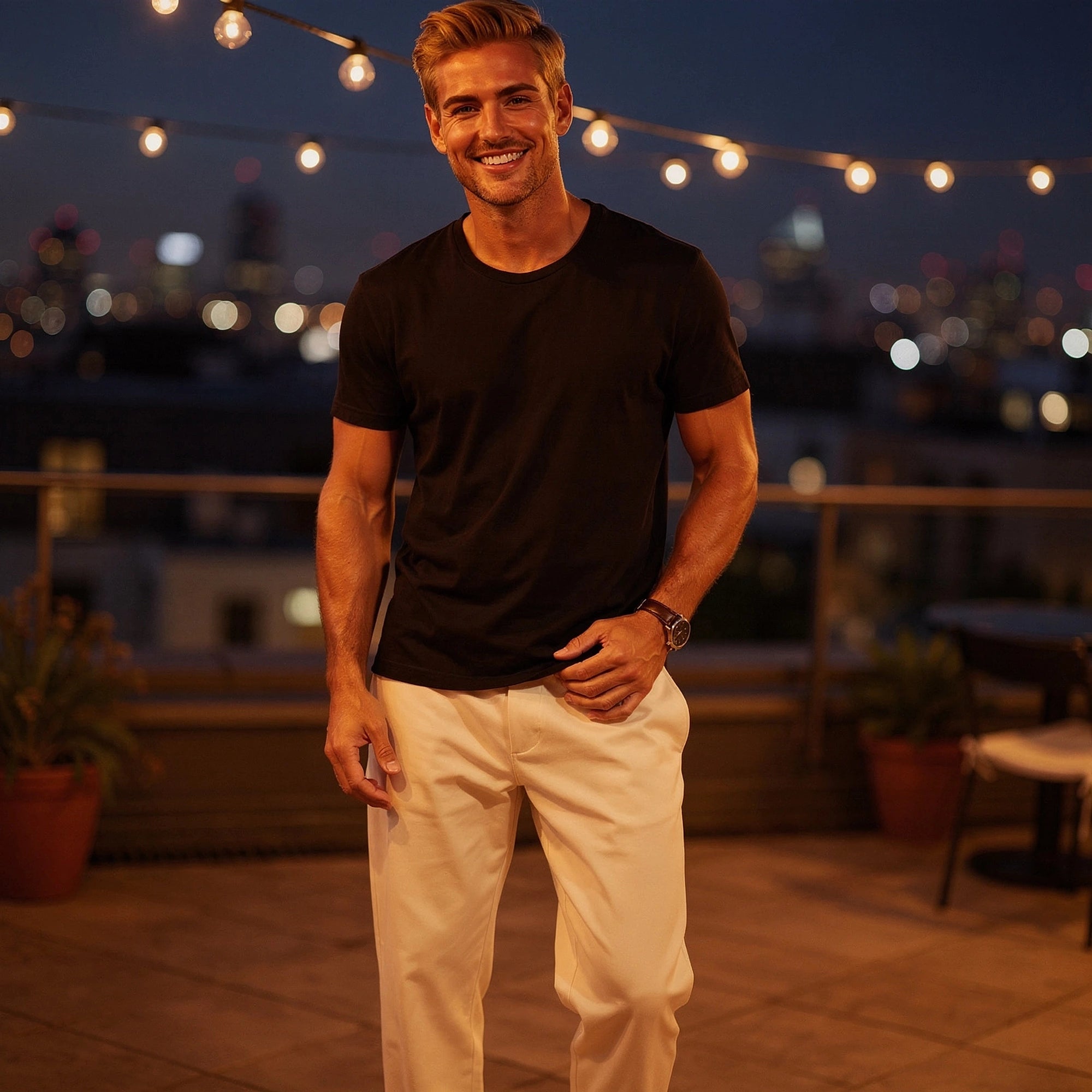 View of comfortable loose fit formal trousers in charcoal gray fabric, featuring a flat and pockets