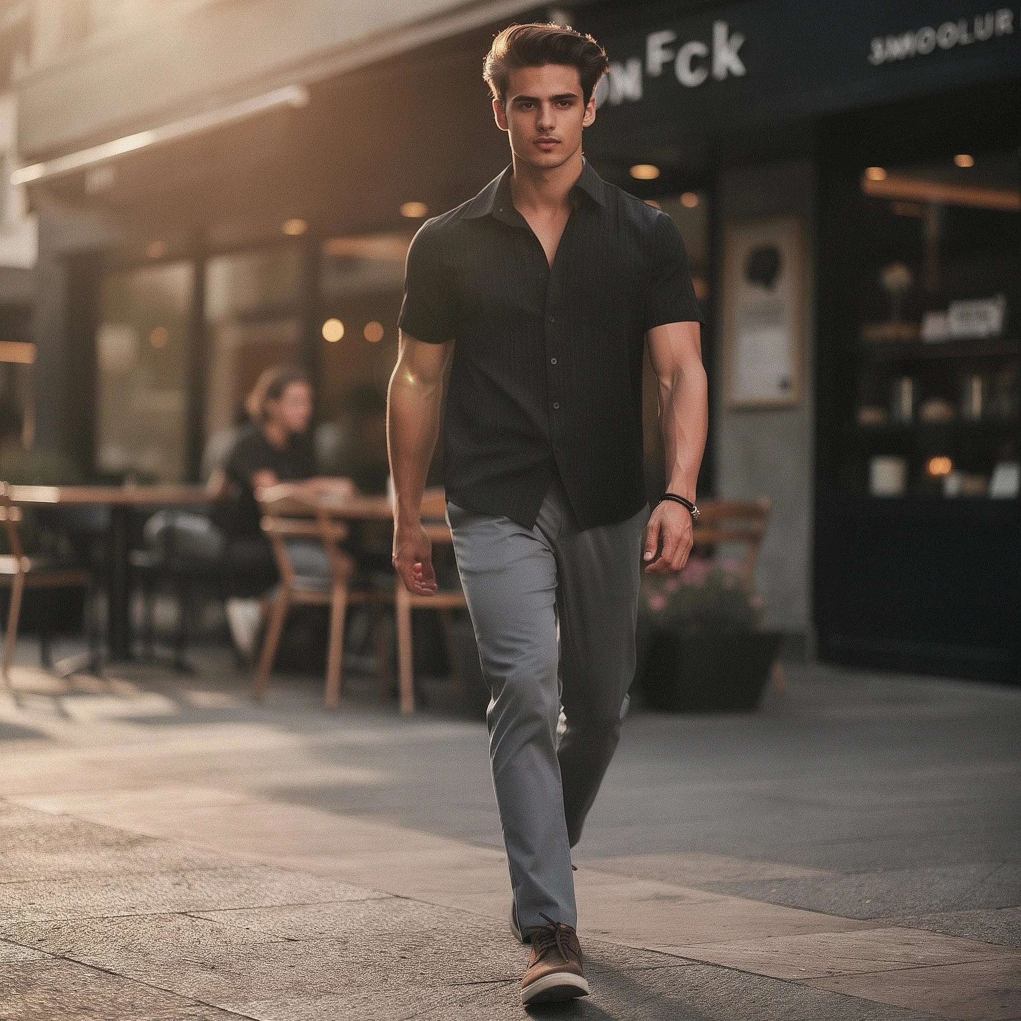 Light gray linen shirt with a relaxed fit, featuring a button down collar and short sleeves, view