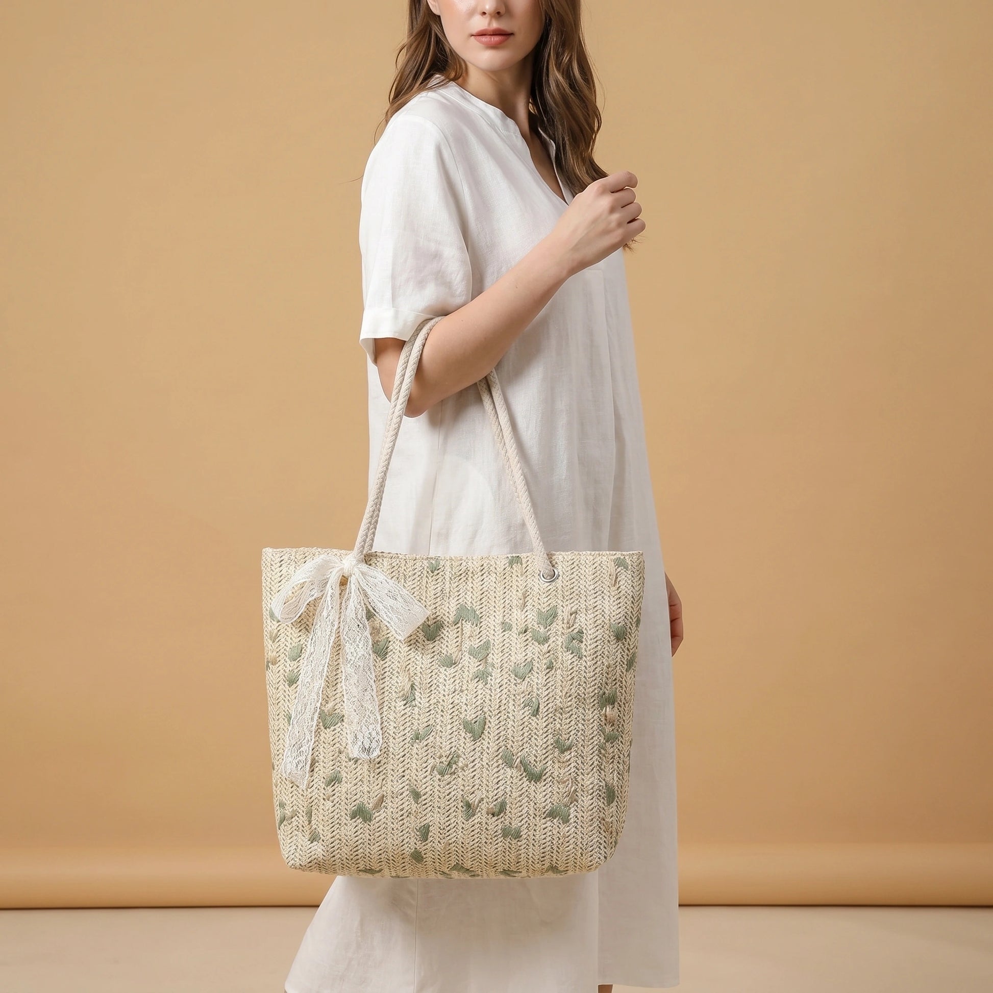 WovenWhimsy Vibrant Floral Straw Shoulder Bag Beach