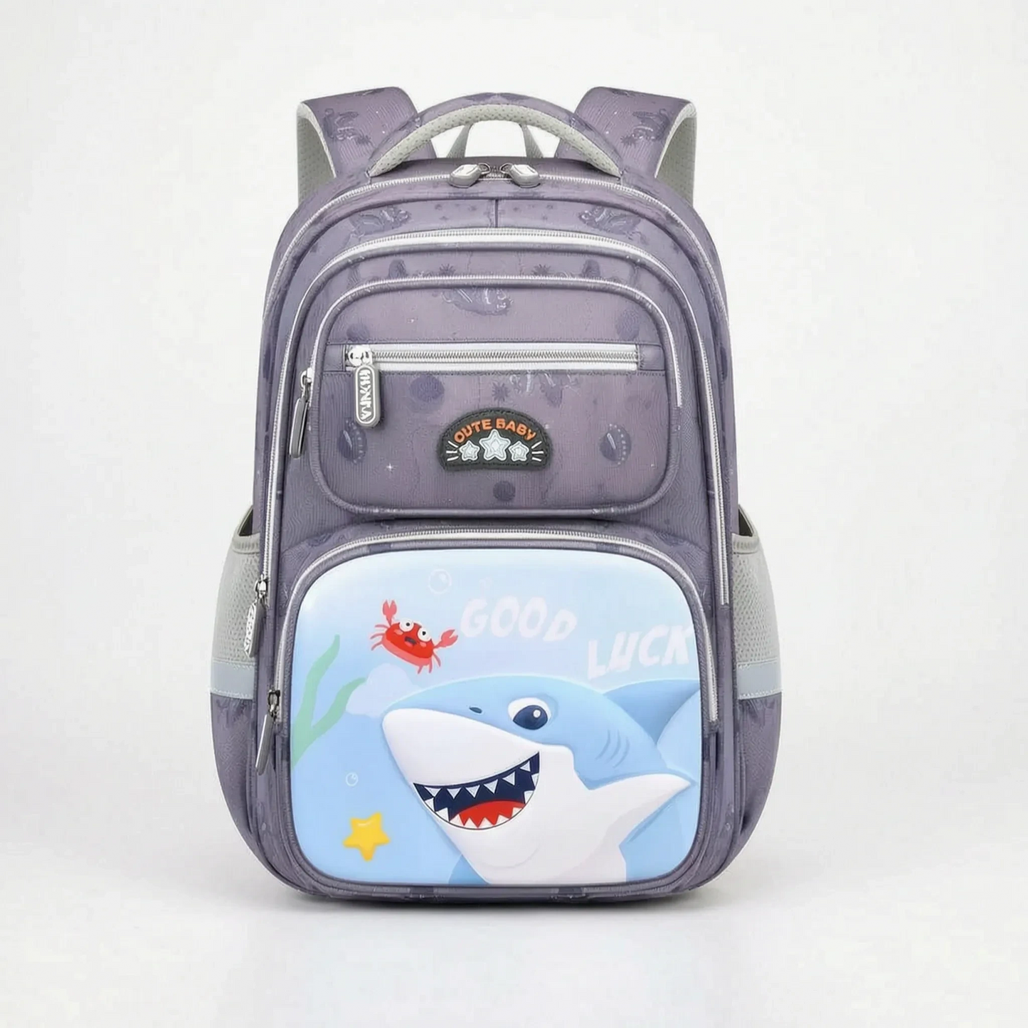 View of a stylish Oxford school backpack set featuring a coordinated design in navy blue with multiple pockets and adjustable straps