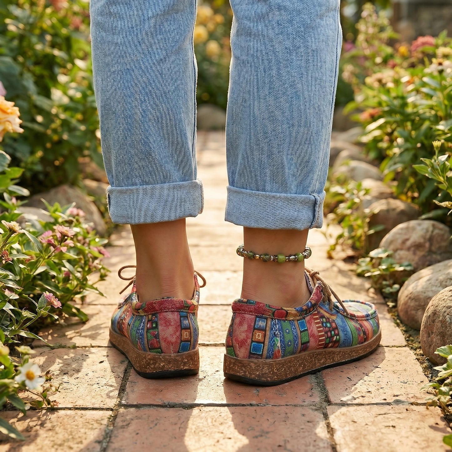 Close up view of the Womens Supportive Sneakers showing the intricate stitching and breathable fabric, showing their comfort and modern design.