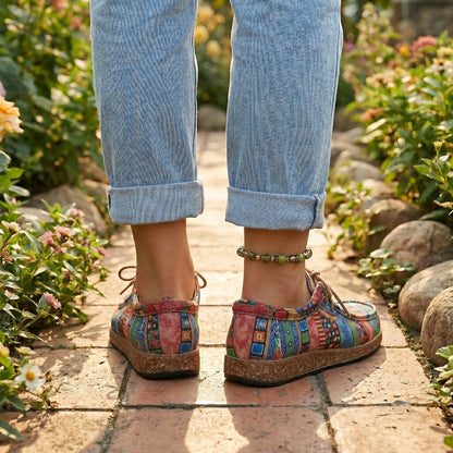 Close up view of the Womens Supportive Sneakers showing the intricate stitching and breathable fabric, showing their comfort and modern design.