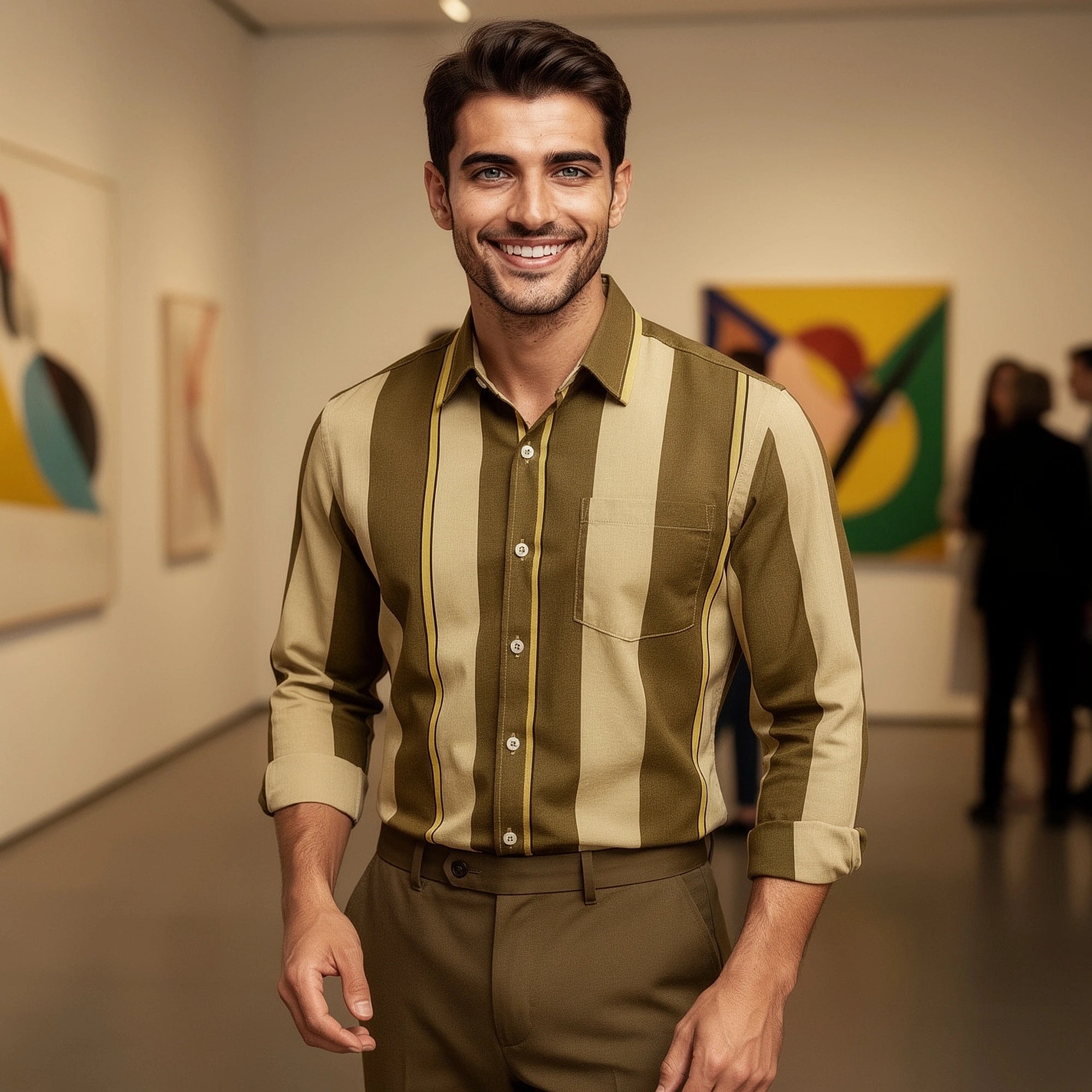 View of a tailored cotton shirt in light blue, featuring a classic collar and neatly stitched seams