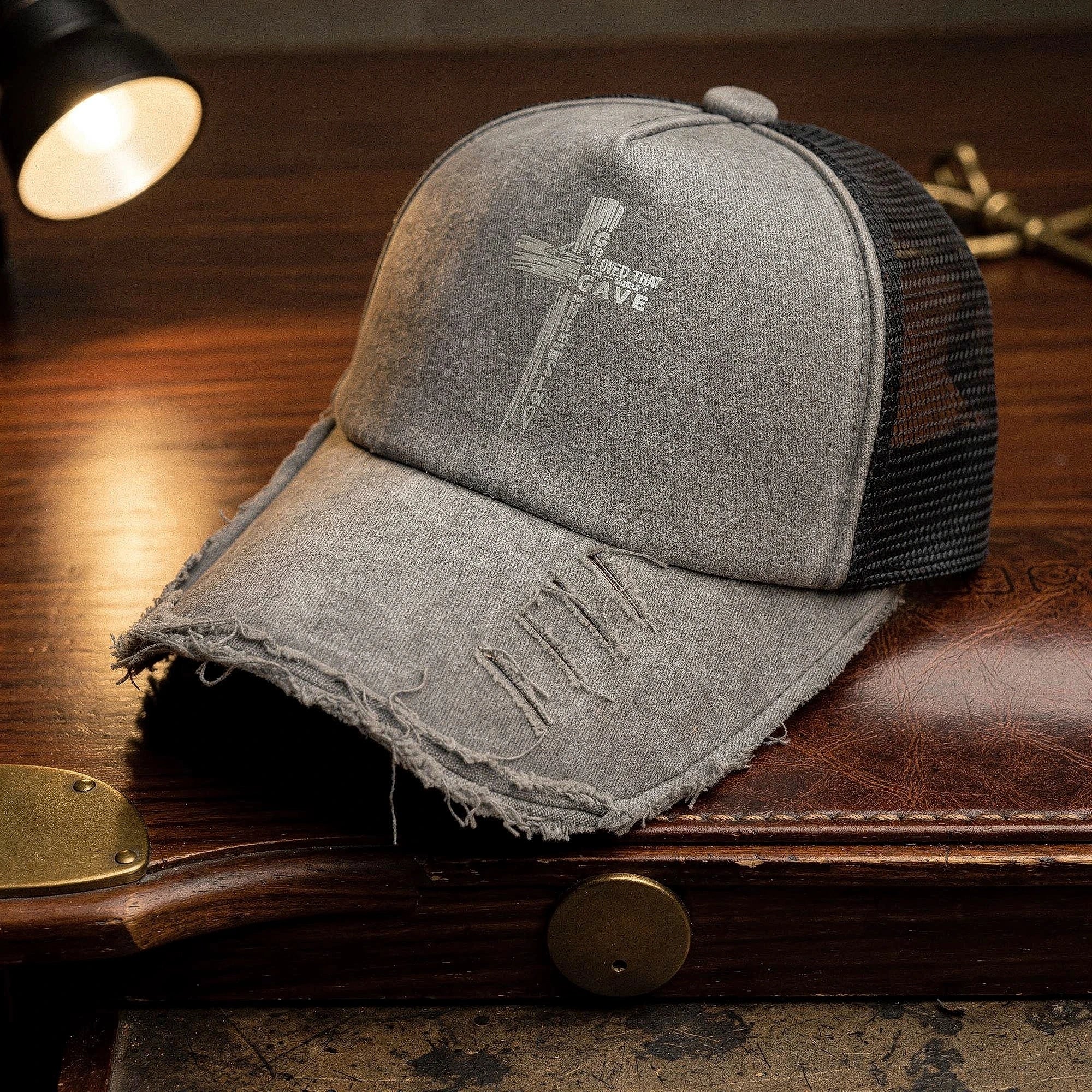 Light pink summer baseball cap made of breathable fabric, featuring a curved brim and adjustable strap, view