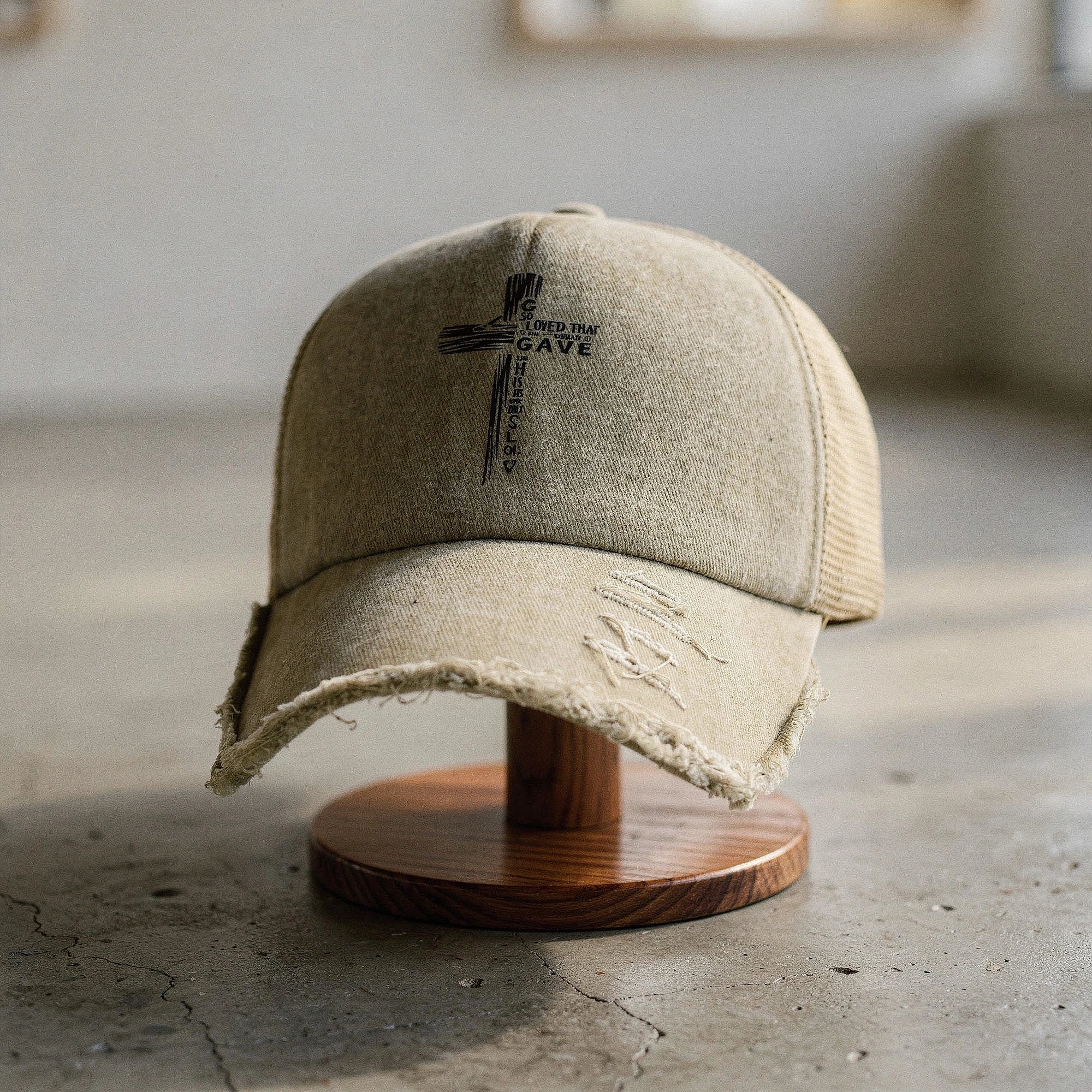 Light pink summer baseball cap made of breathable fabric, featuring a curved brim and adjustable strap, view