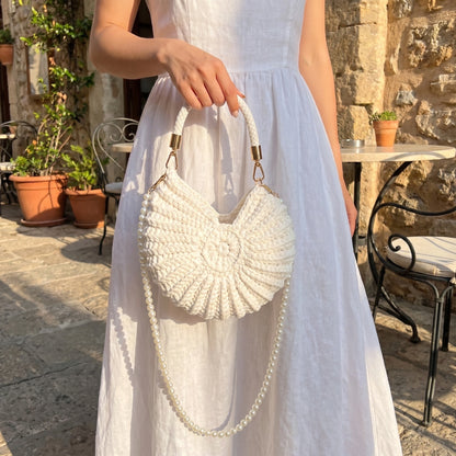 Close up view of the textured fabric and precise stitching of the Womens Charming Textured Summer Bag, showing its quality and design.