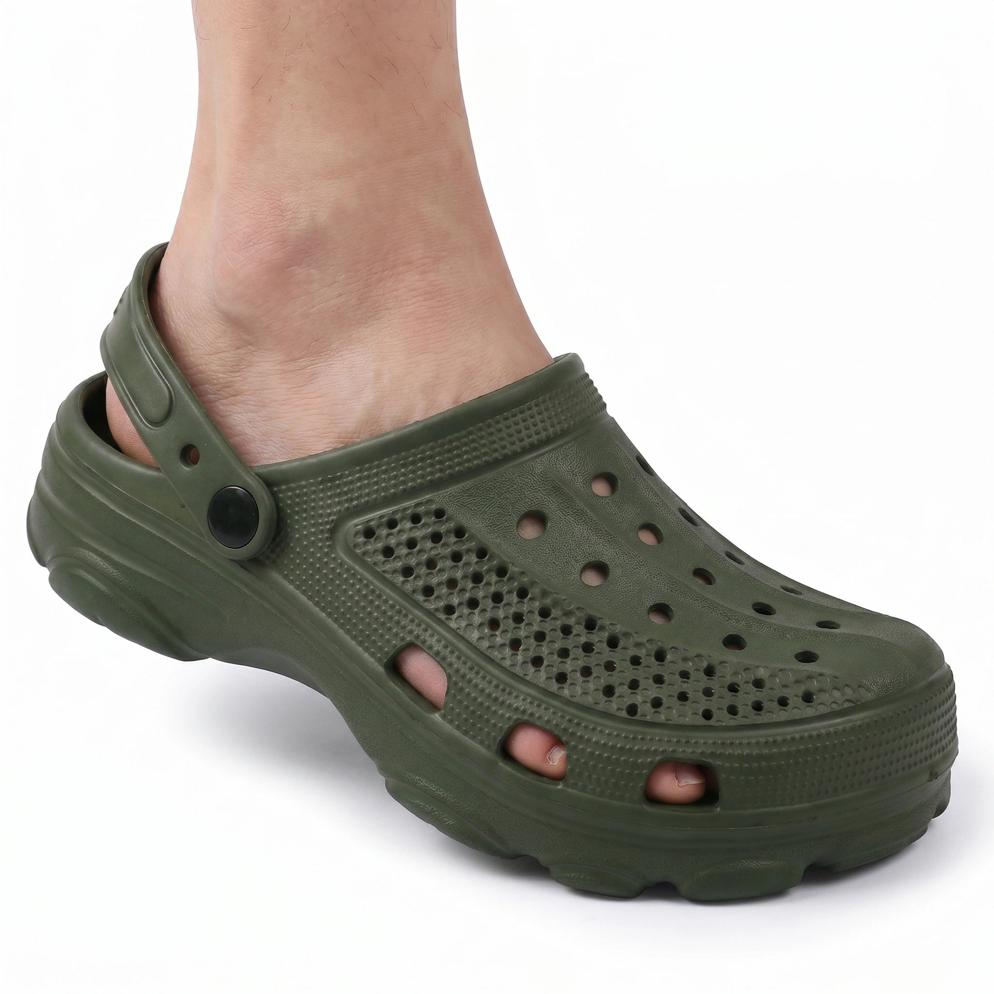 Close up view of the breathable fabric and detailed stitching of men's casual summer sandals, showing their lightweight design for beach and everyday wear.
