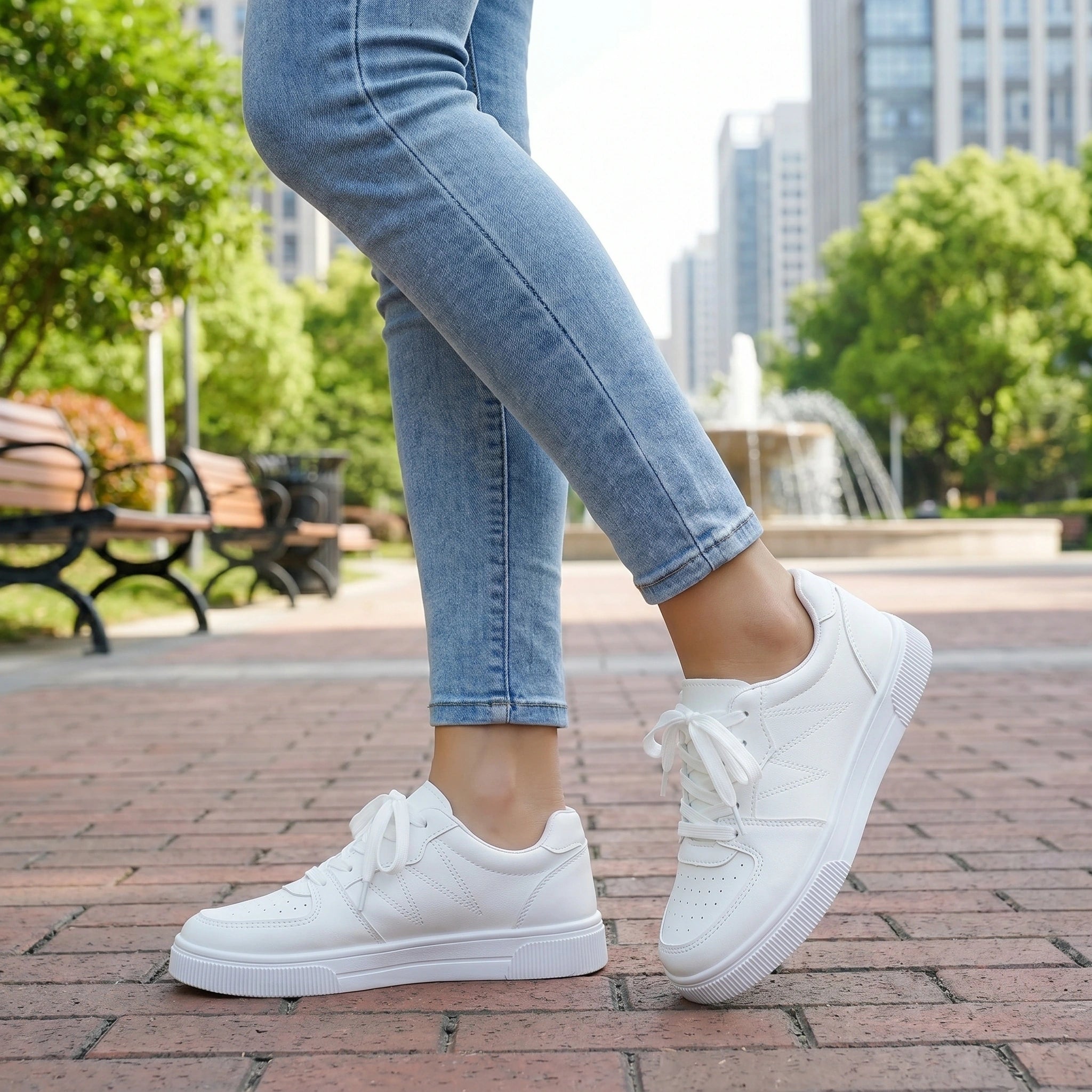 Close up view of the Womens Breathable Light Sport Sneakers showing the intricate stitching and lightweight fabric in a , contemporary design.
