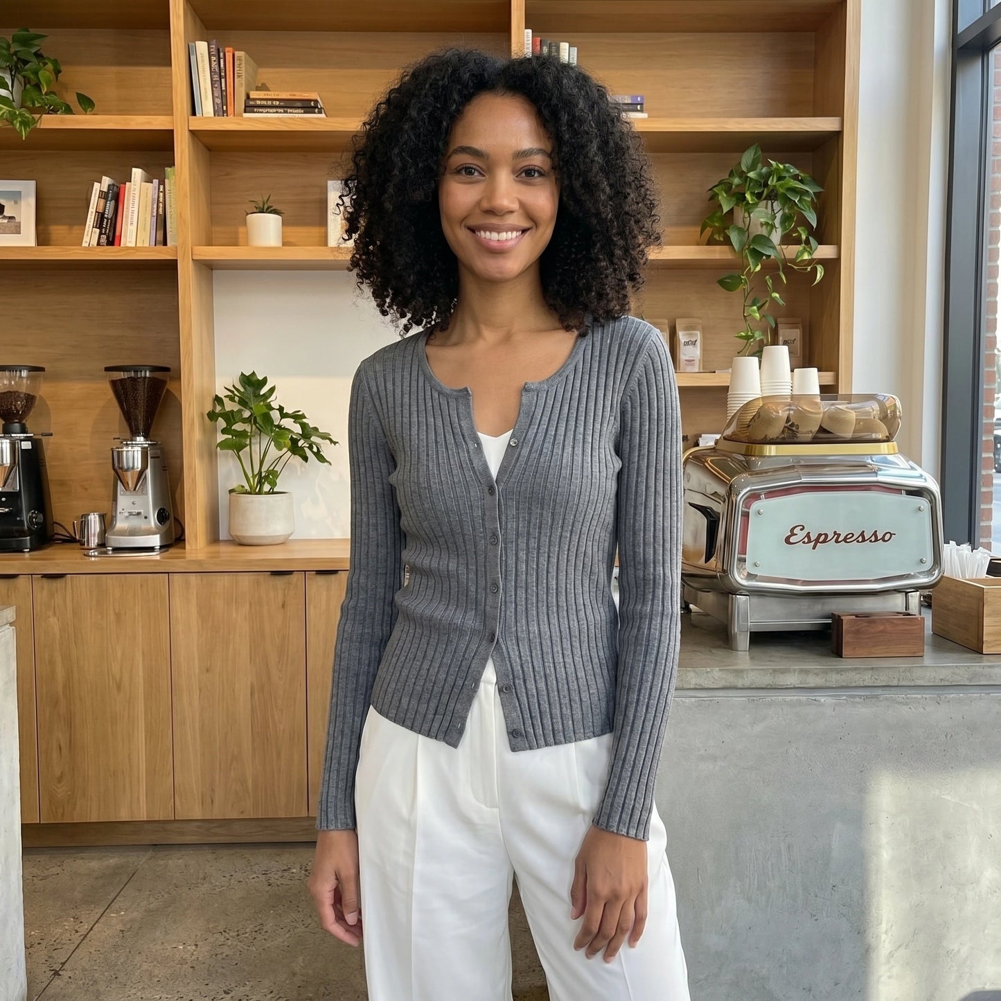 Close up view of the Womens Knitted Sweater showing its intricate stitching and soft fabric texture, emphasizing its sophisticated design and quality craftsmanship.