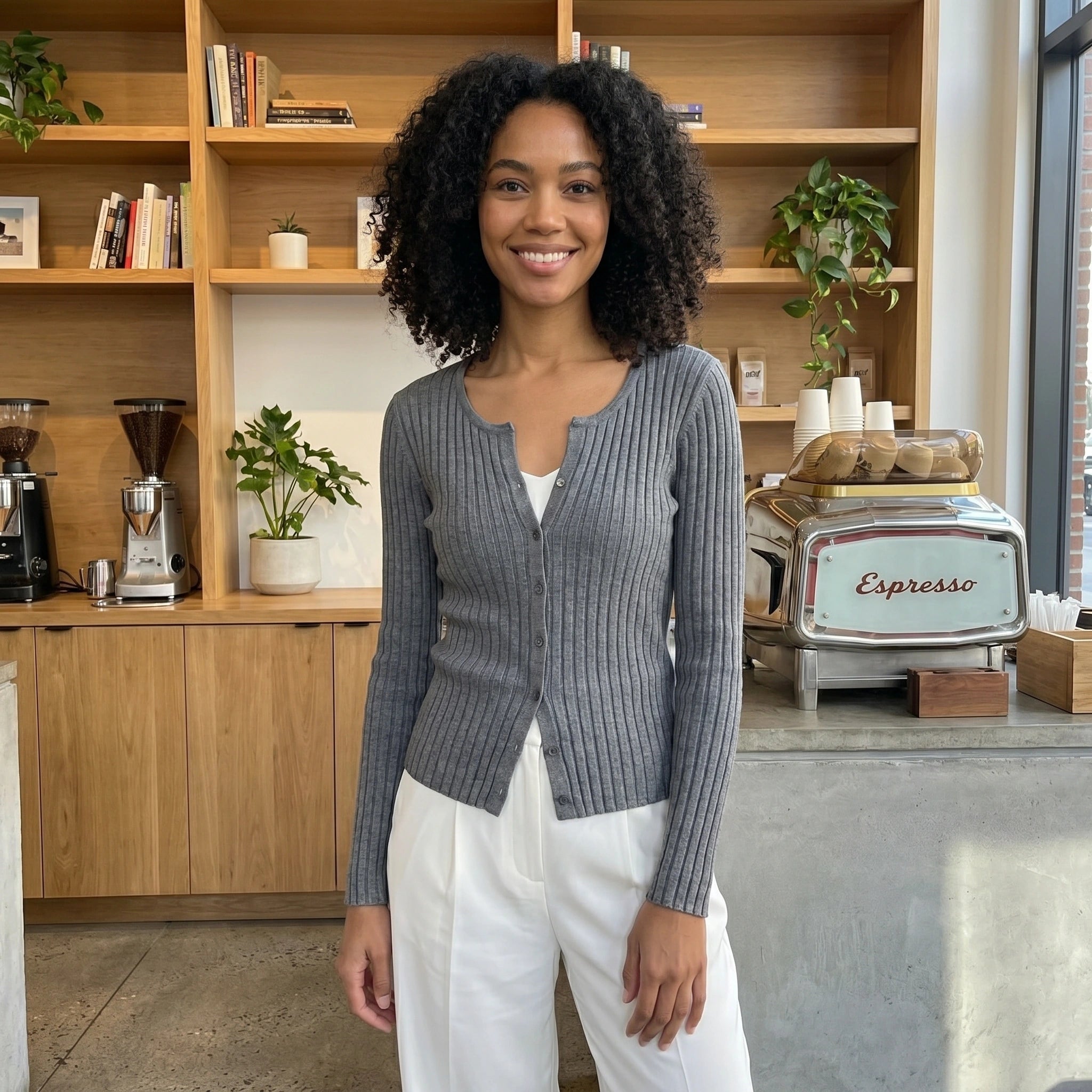 Close up view of the Womens Knitted Sweater showing its intricate stitching and soft fabric texture, emphasizing its sophisticated design and quality craftsmanship.