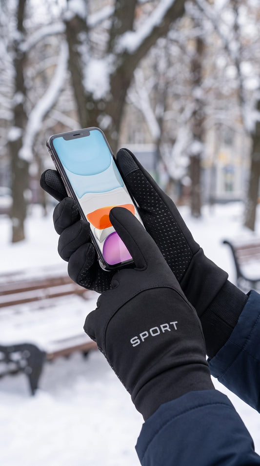 Close up of the Men's Windproof Touchscreen Winter Gloves showing the premium fabric, precise stitching, and sleek design, perfect for winter wear.