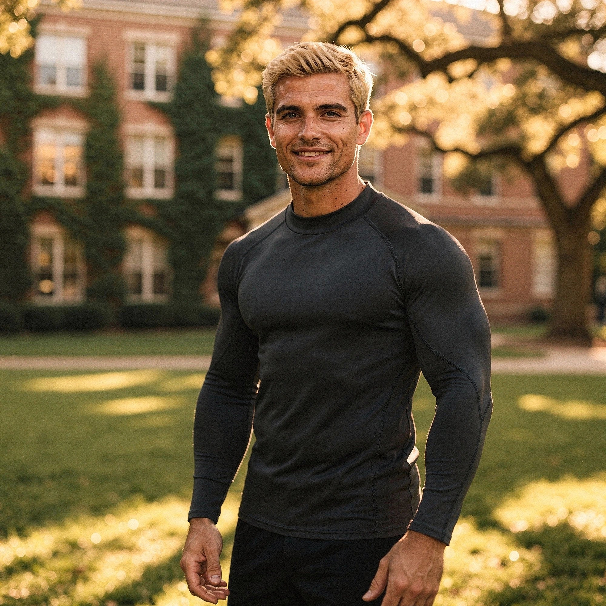 View of a black fleece backed compression winter tee, showcasing the soft material and snug fit