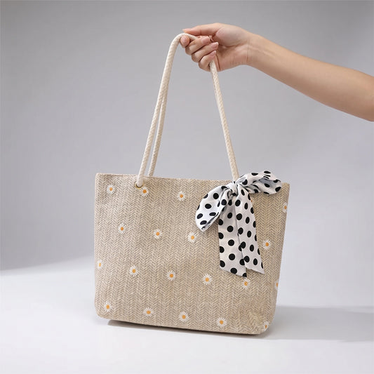 WovenWhimsy Vibrant Floral Straw Shoulder Bag Beach