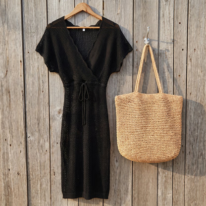 Close up view of the Women's Effortless Summer Beach Dress showing the lightweight fabric, intricate stitching, and colorful perfect for summer outings.
