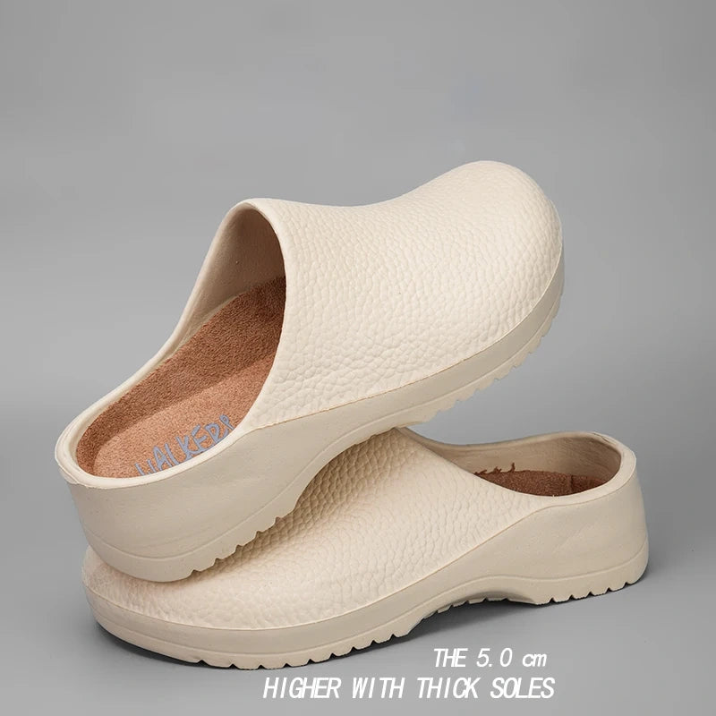 View of durable casual summer clogs in dark gray, featuring a breathable design and textured sole for comfort