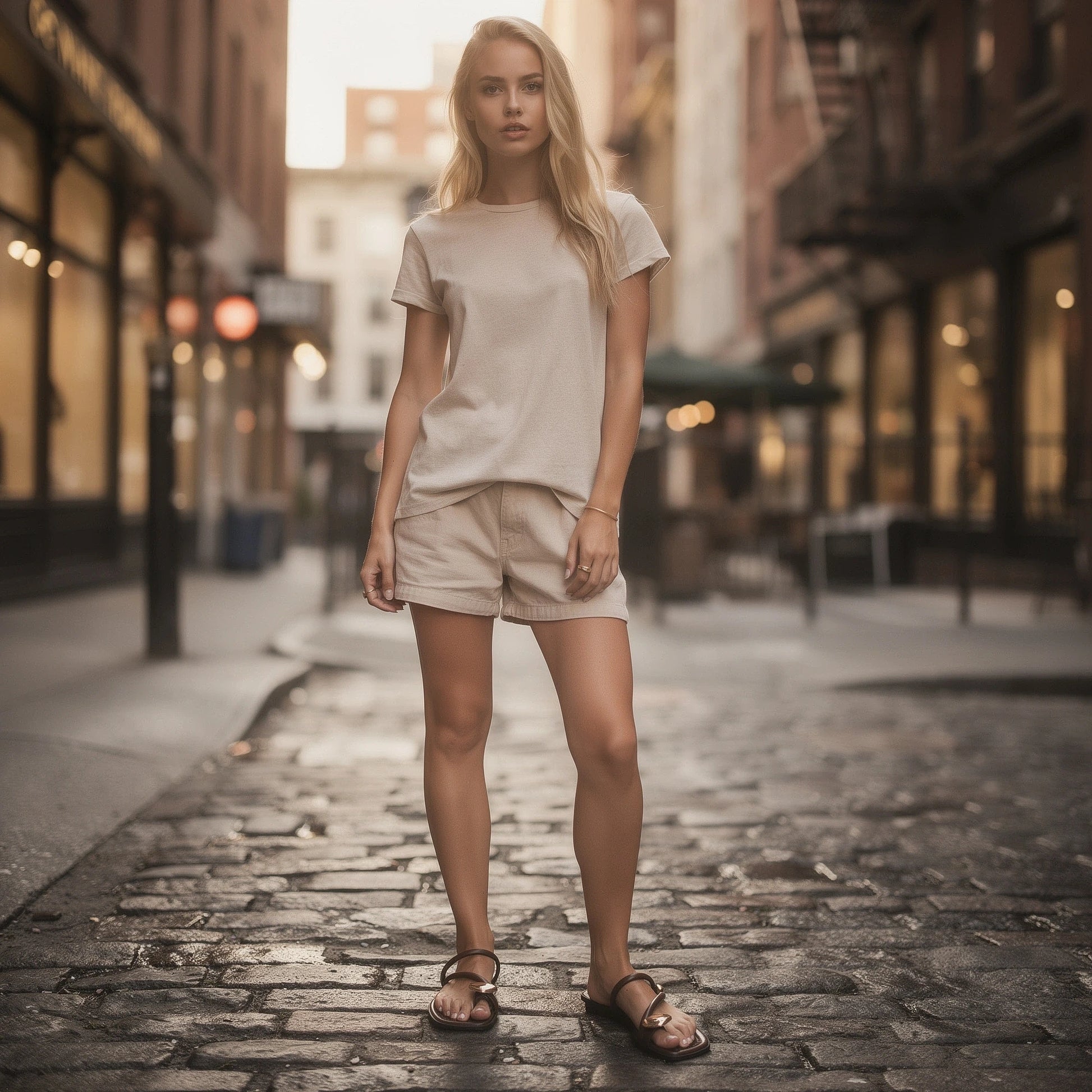 View of women's casual chic summer slides in soft tan leather, featuring a cushioned footbed and open toe design