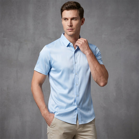 Close up view of the Mens Versatile Relaxed All Season Top showing the soft fabric texture and detailed stitching in a classic color, perfect for everyday wear.