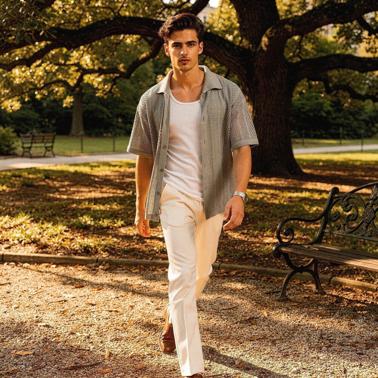 Light blue relaxed fit short sleeve shirt made from soft cotton, featuring a button down collar and chest pocket, view