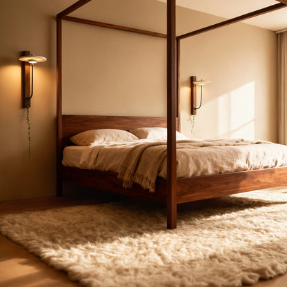 View of a stylish natural stone wall sconce featuring a warm beige tone and textured surface, ideal for cozy lighting