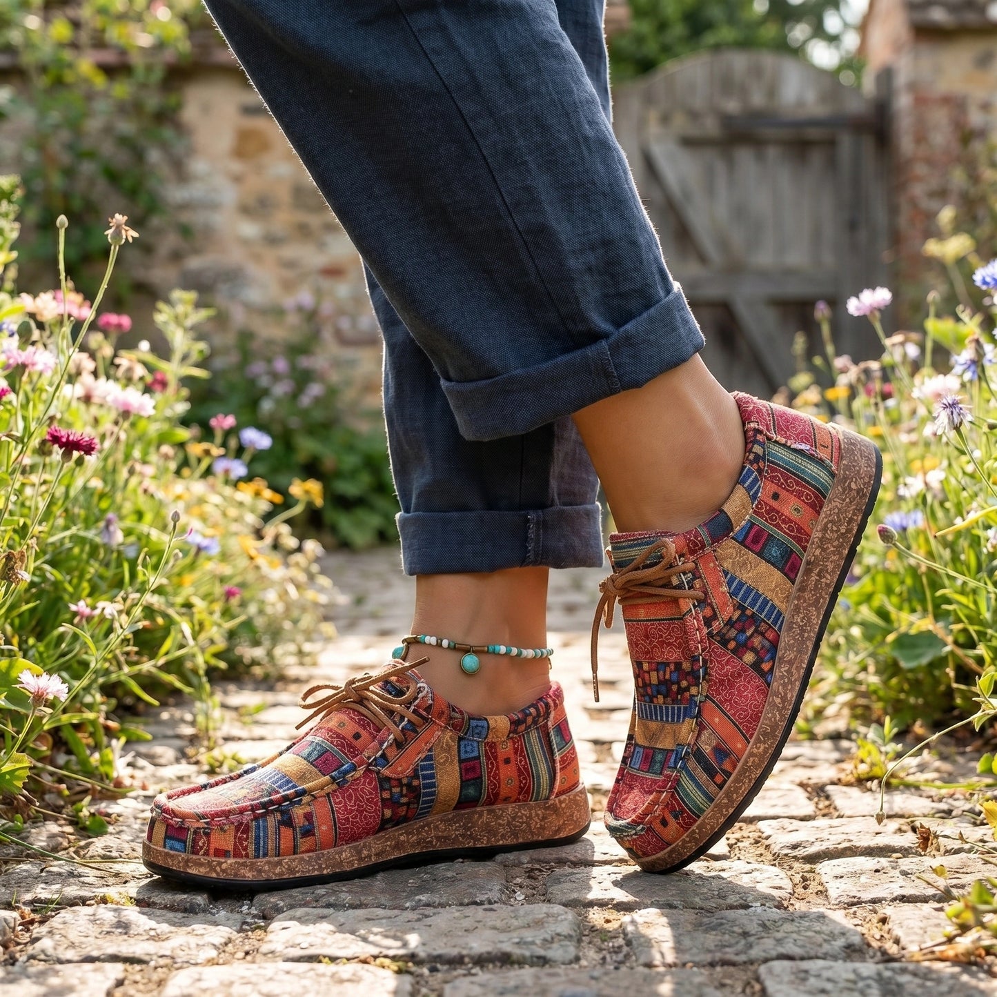 Close up of the womens supportive sneakers showing the high quality fabric, precise stitching, and modern design elements against a neutral background.