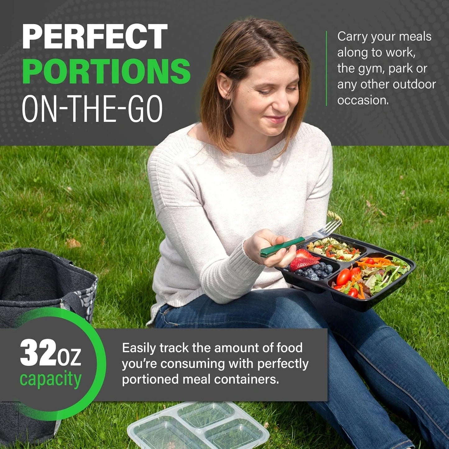 View of a practical bento meal prep container set, featuring durable plastic construction and vibrant colors, ideal for lunch box organization