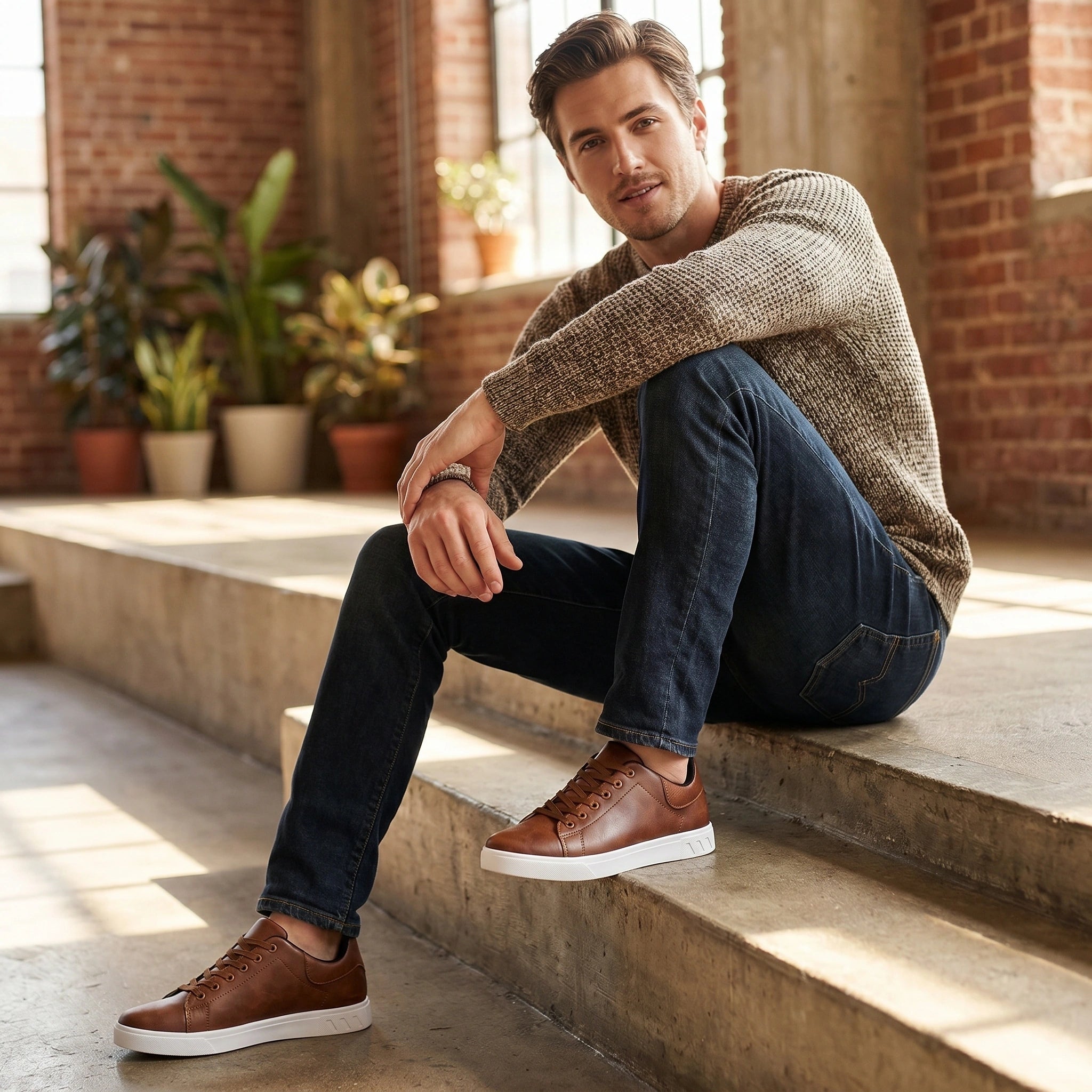 Close up of the soft fabric and detailed stitching on the men's comfortable casual shoes, showing their modern design and quality craftsmanship.