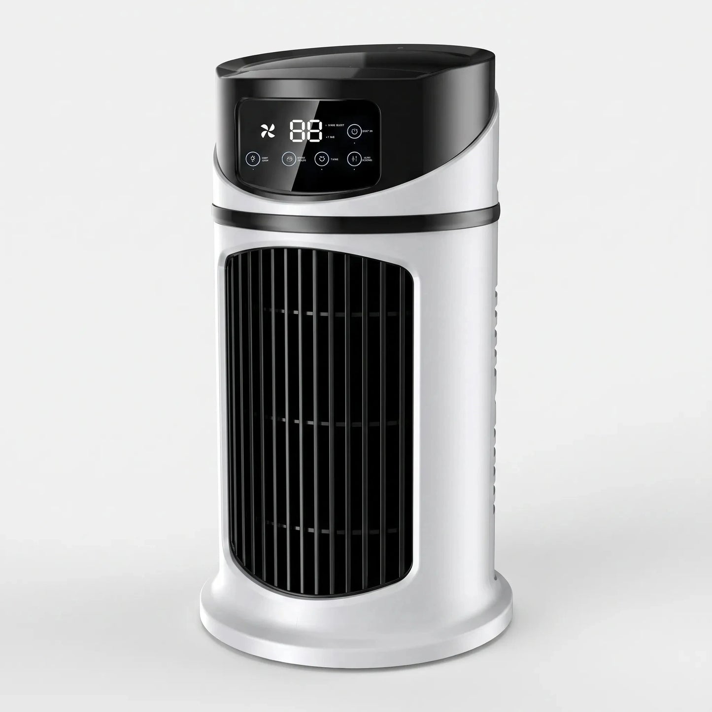 Profile view of the portable water misting fan showcasing its sleek design and adjustable nozzle for targeted cooling