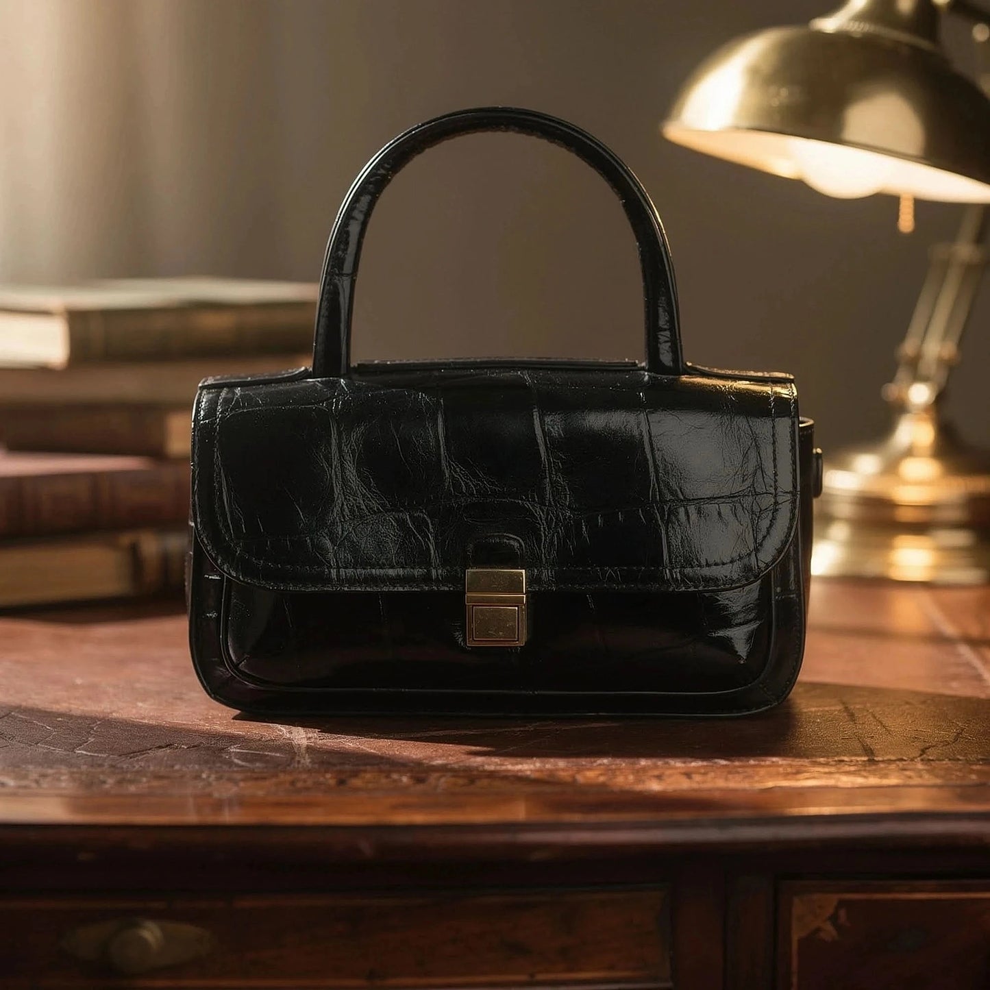 View of a large capacity textured leather shoulder bag in a rich brown color, featuring a sleek silhouette and sturdy straps