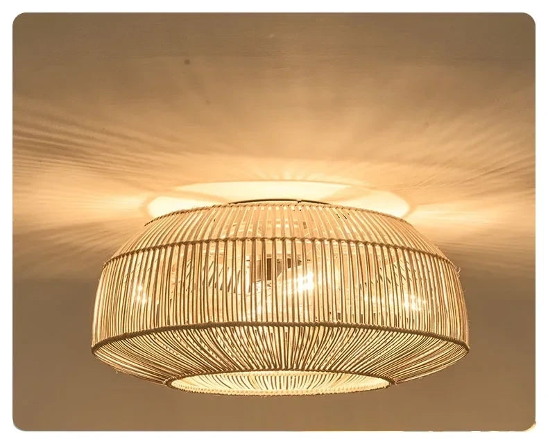 Of the elegant rattan weave on the fan blades, showcasing intricate and texture for a sophisticated look