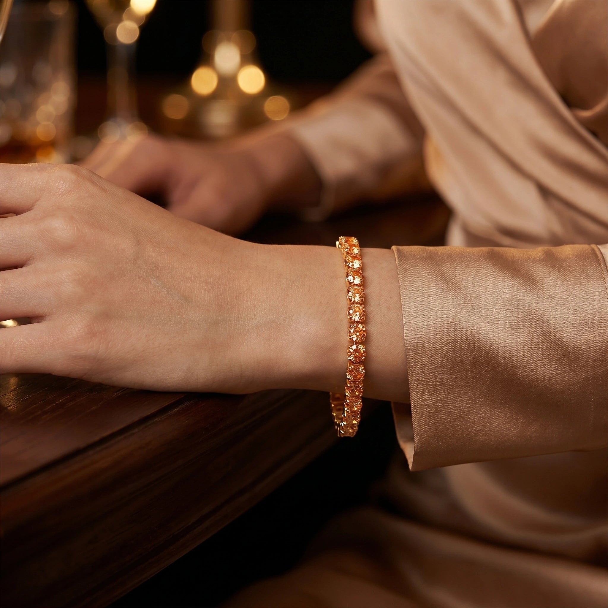 Close up view of the Womens Dazzling Jewellery Set showing intricate detailing and shimmering elements against a soft, neutral background.