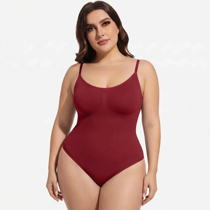 A red thong bodysuit with thin straps, showcasing sleek and smooth design — view 11 — view 11