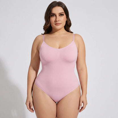 Pink thong bodysuit with spaghetti straps, front view — 9 — view 9