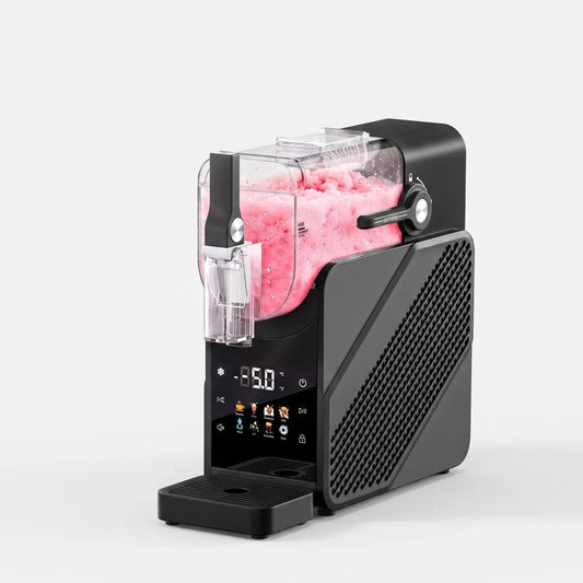 View of a slushy maker showcasing its sleek design, easy access controls, and power cord management for tidy storage