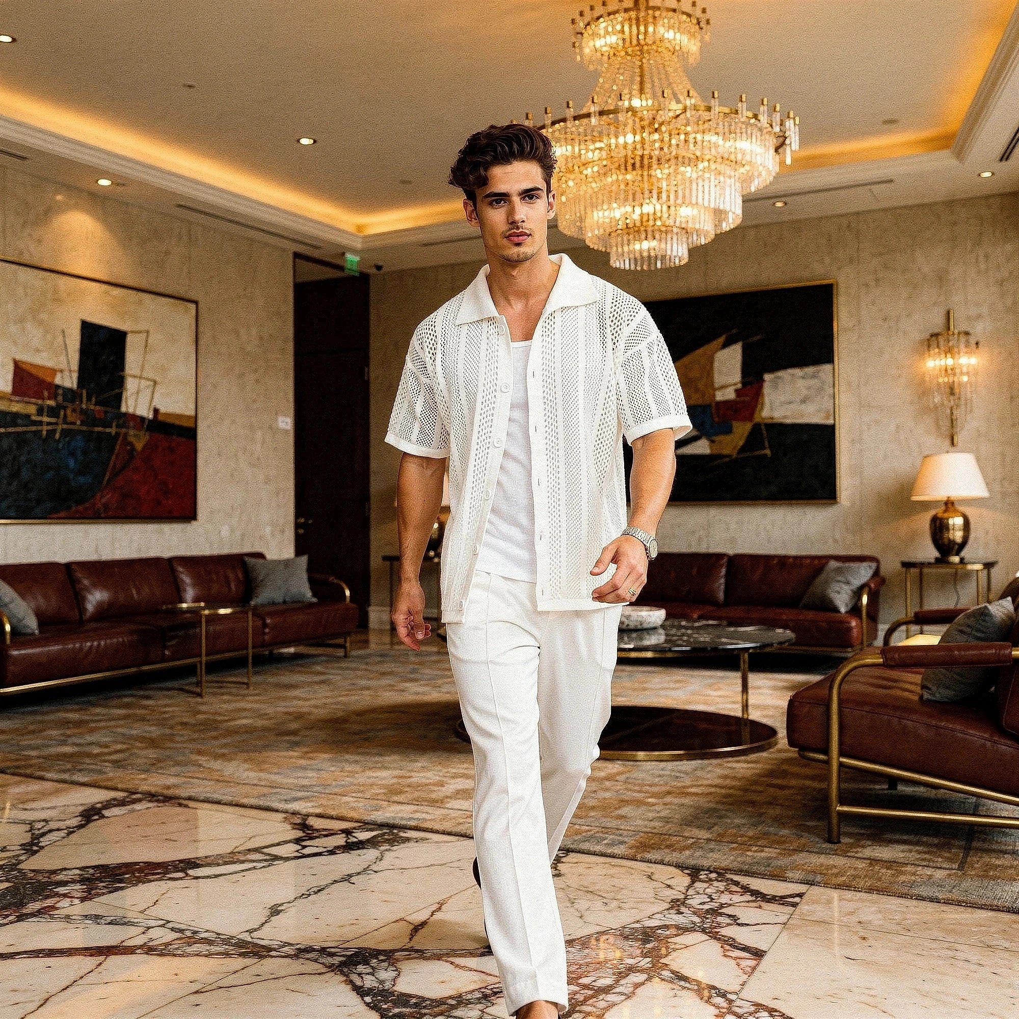 Light blue short sleeve shirt made of breathable cotton, featuring a relaxed fit and subtle texture, view