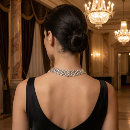 Close up of the Womens Bold Statement Necklace showing intricate stitching and luxurious fabric, showing its design and sophisticated craftsmanship.