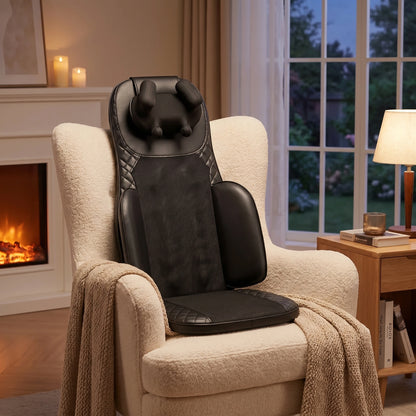 Close up of the ZenWave Shiatsu Massage Cushion showing its soft fabric and intricate stitching details, showing its premium quality and comfort features.