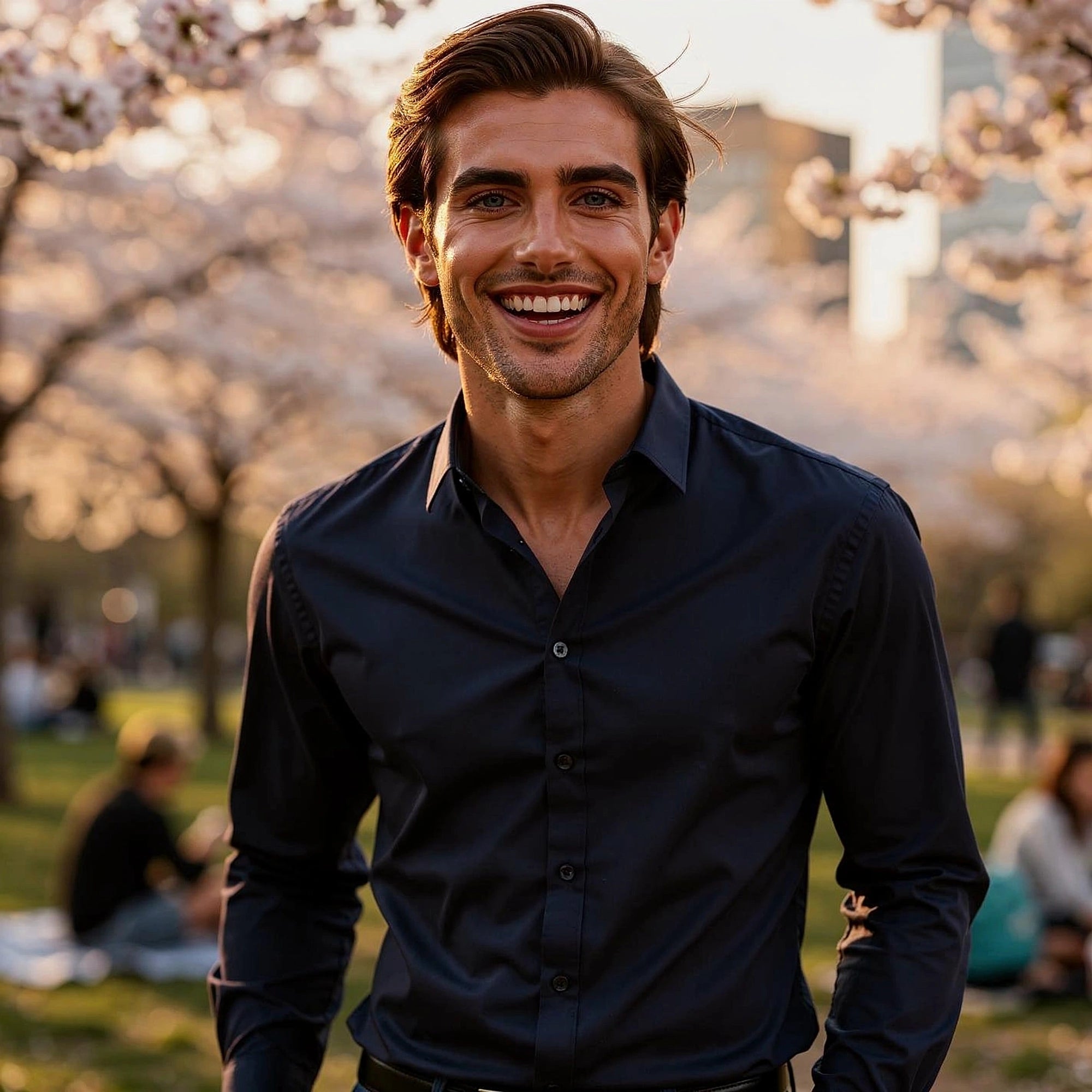 View of a tailored modern everyday shirt in light blue, featuring a crisp collar and subtle texture